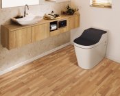 寄木調の床「アーキスペックフロアー　ヨセギ」クリアオーク色 トイレ空間使用イメージ