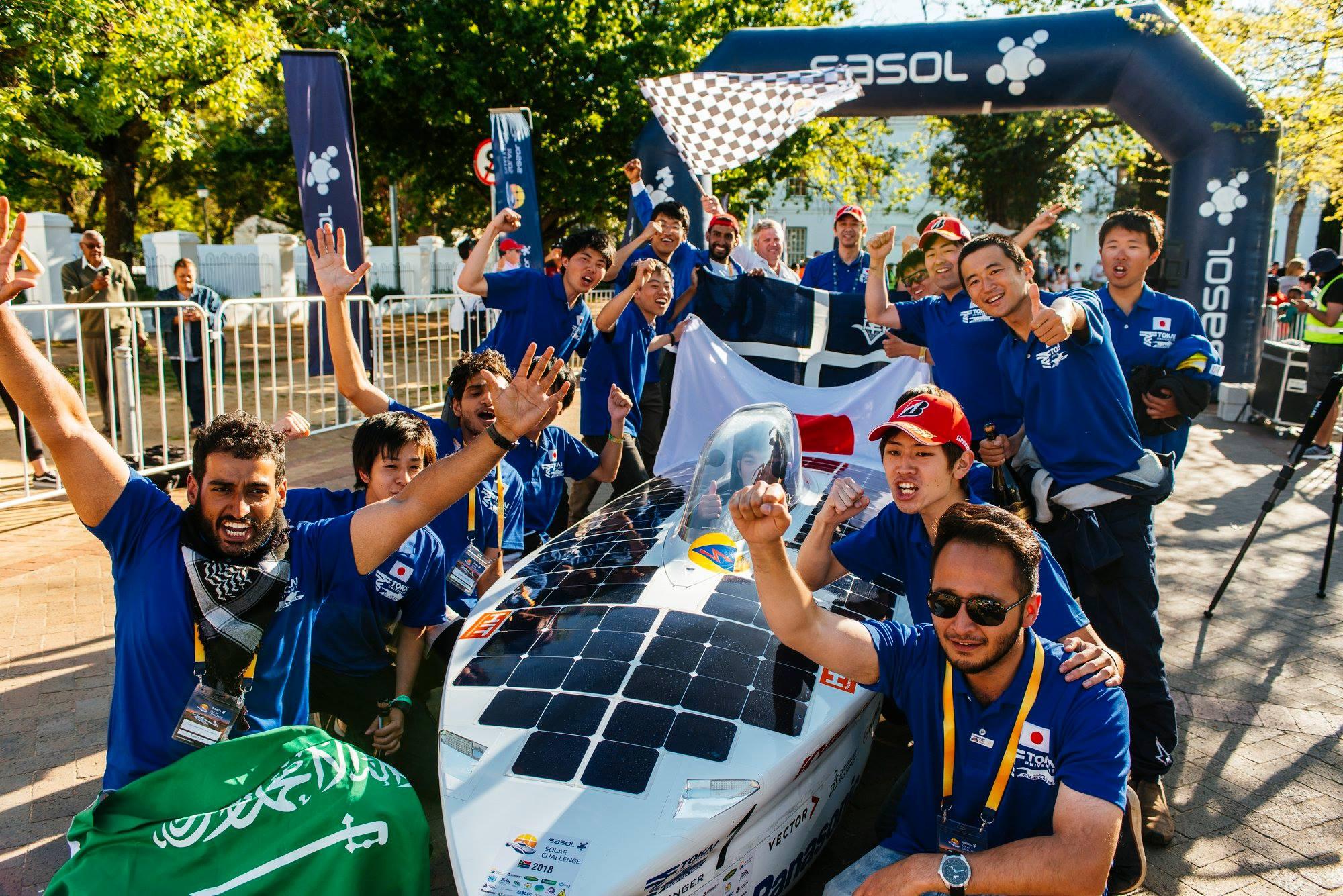 photo: the Tokai University Solar Car Team competing in the Sasol Solar Challenge 2018, South Africa