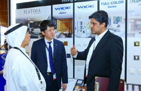 Visitors having a look at the expansive line-up of products showcased by Panasonic at the Middle East Electricity Exhibition (MEE) 2015