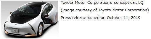 Toyota Motor Corporation's concept car, LQ (image courtesy of Toyota Motor Corporation)Press release issued on October 11, 2019
