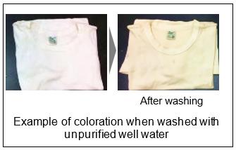 Example of coloration when washed with unpurified well water