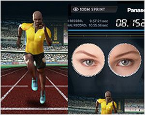 100M走（瞬きで操作）：瞬きを早くすればするほど、画面内のランナーが早く走ります。