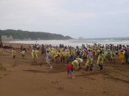 海岸を掃除する台湾地域グループ会社の社員と家族