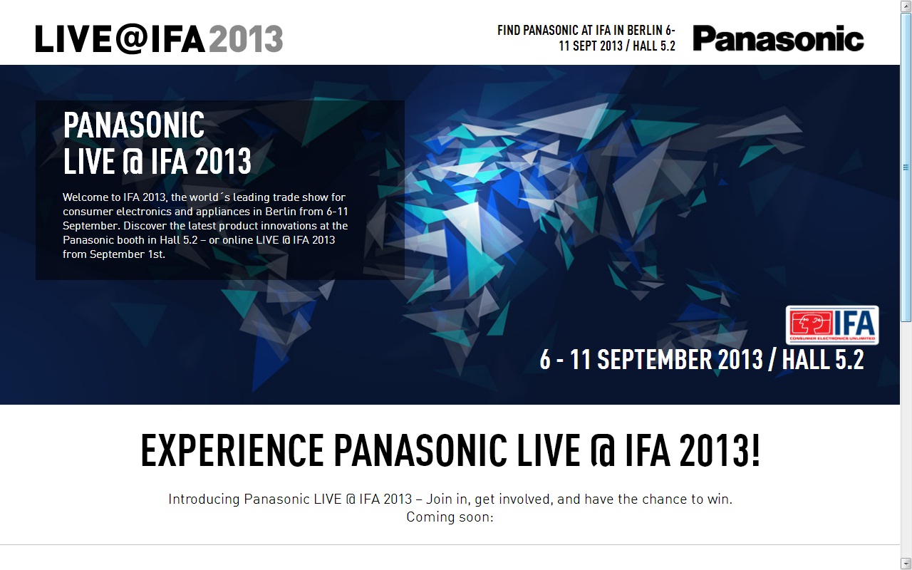 パナソニックが欧州最大の民生機器展「IFA 2013」に出展。Live@IFAサイト