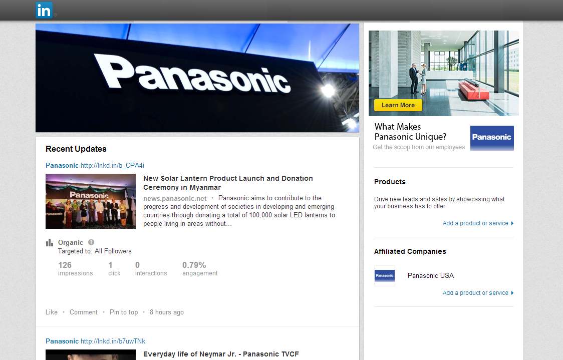 LinkedIn Panasonic Company Page