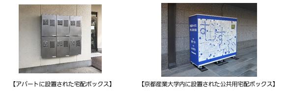 アパートに設置された宅配ボックス、京都産業大学内に設置された公共用宅配ボックス