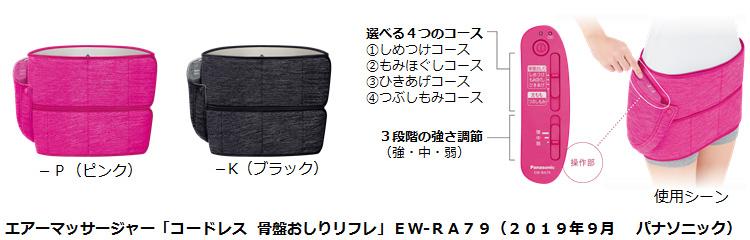 エアーマッサージャー「コードレス 骨盤おしりリフレ」EW-RA79を発売 