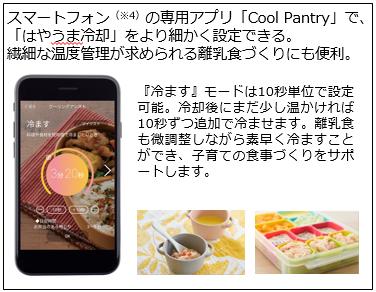 スマートフォンの専用アプリ「Cool Pantry」で、「はやうま冷却」をより細かく設定できる。