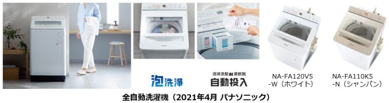 全自動洗濯機イメージ、NA-FA120V5-W（ホワイト）、NA-FA110K5-N（シャンパン）