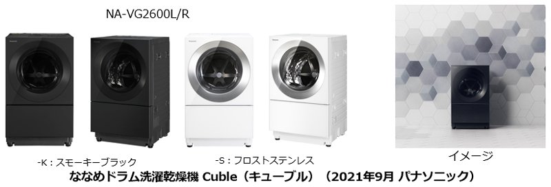 ななめドラム洗濯乾燥機 Cuble（キューブル）NA-VG2600L-K スモーキーブラック、NA-VG2600L-S フロストステンレス、NA-VG2600L-K スモーキーブラック 設置イメージ