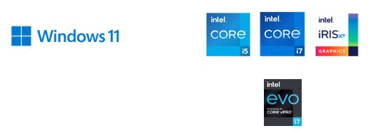画像：「Windows 11」ロゴ、インテル(R) Core(TM) i7/i5ロゴ、インテル(R) Evo(TM)ロゴ