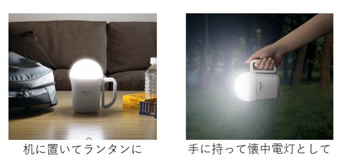 画像：机に置いてランタンに、手にもって懐中電灯としてのイメージ