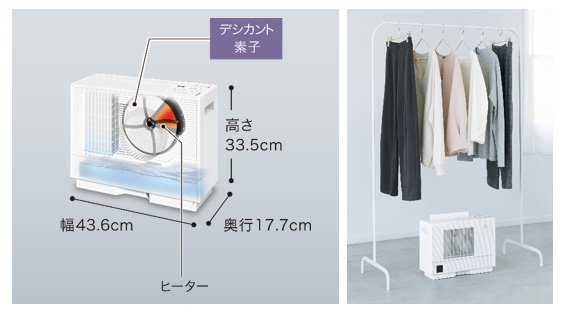 画像：洗濯物の真下に設置でき、省スペースで衣類乾燥