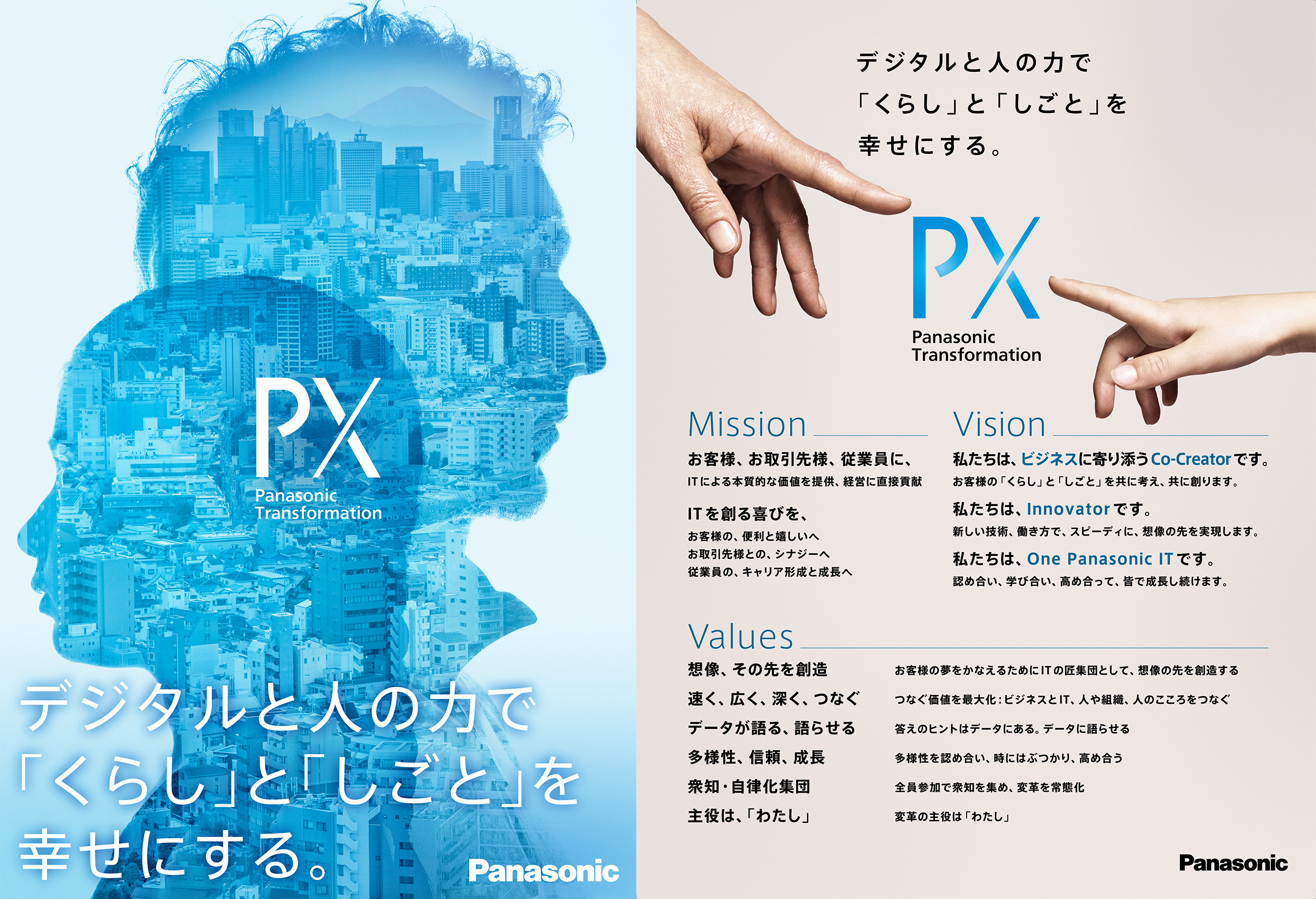 図版：Panasonic Transformation（PX）のMVV（ミッション、ビジョン、バリュー）