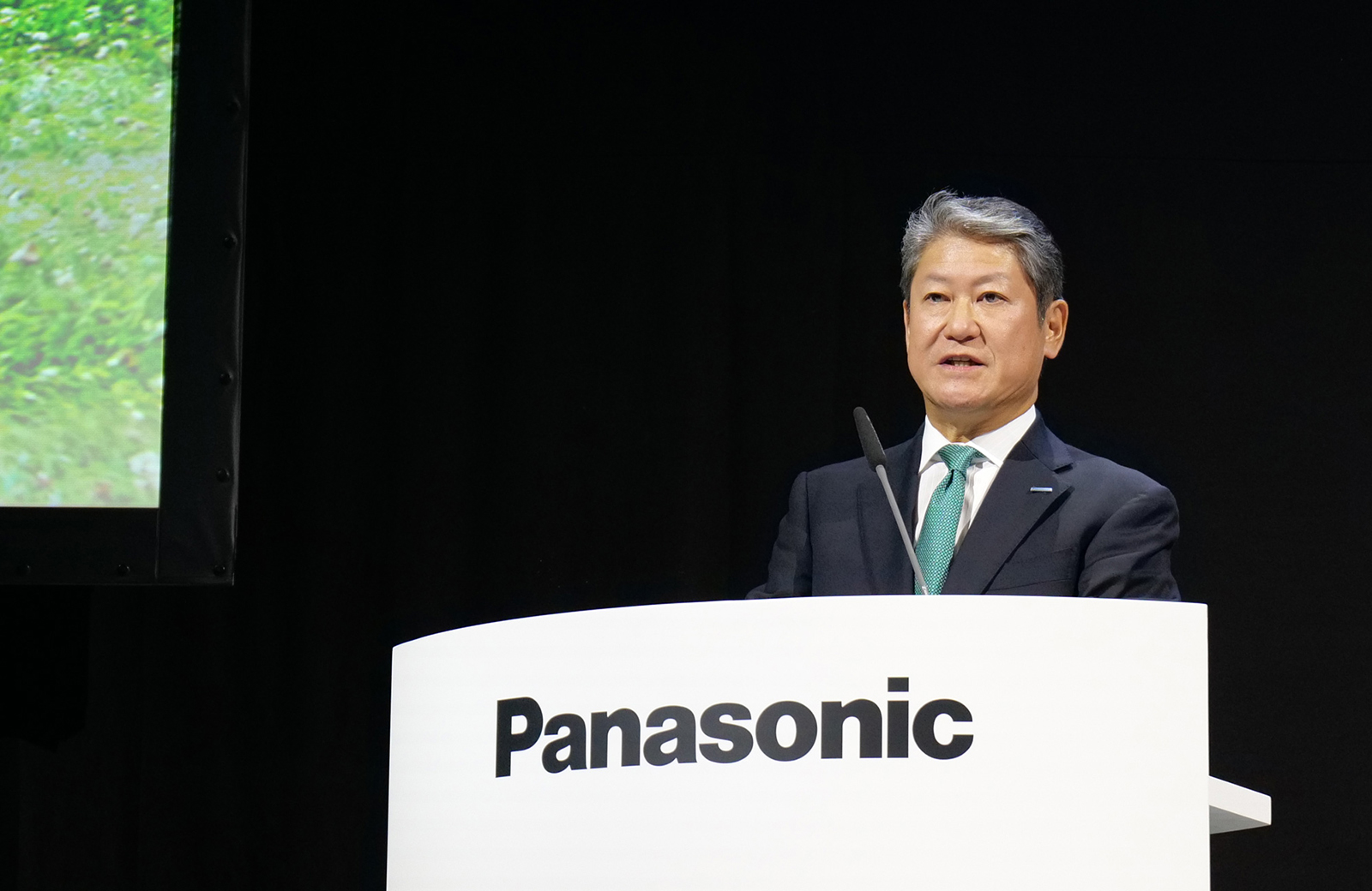 Photo: Panasonic Corporation president and CEO Masahiro Shinada at the Panasonic booth opening ceremony