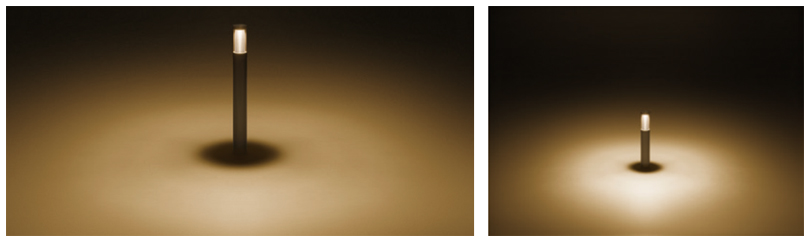 画像：左：ローポールライト、右：フットスタンドライト