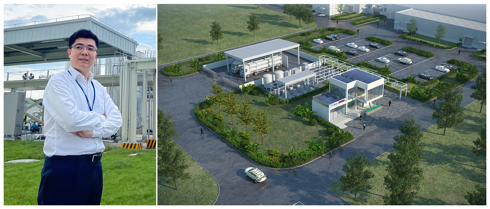 Left: Photo: Mengxiao Hou, Business Development Center, Panasonic China & Northeast Asia Company. Right: 3D rendering picture of the demonstration projects