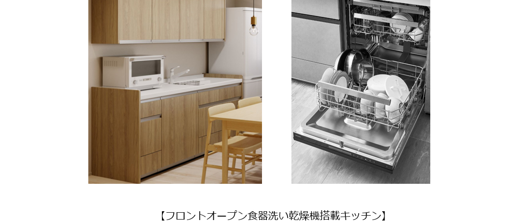 画像：従来と新提案の比較【フロントオープン食器洗い乾燥機搭載キッチン】