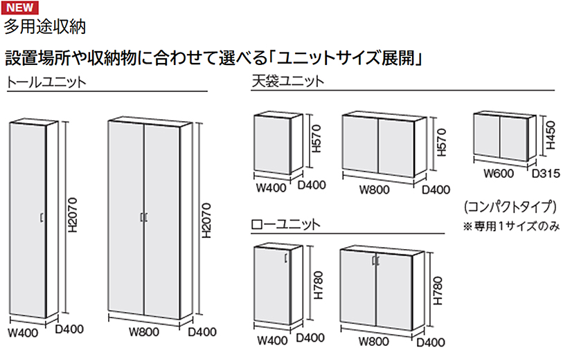 画像：多用途収納 設置場所や収納物に合わせて選べる「ユニットサイズ展開」