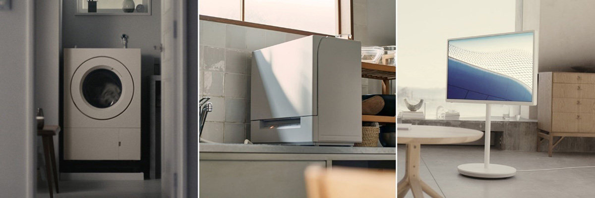 画像：ドラム式洗濯乾燥機、食器洗い乾燥機、レイアウトフリーテレビのイメージ