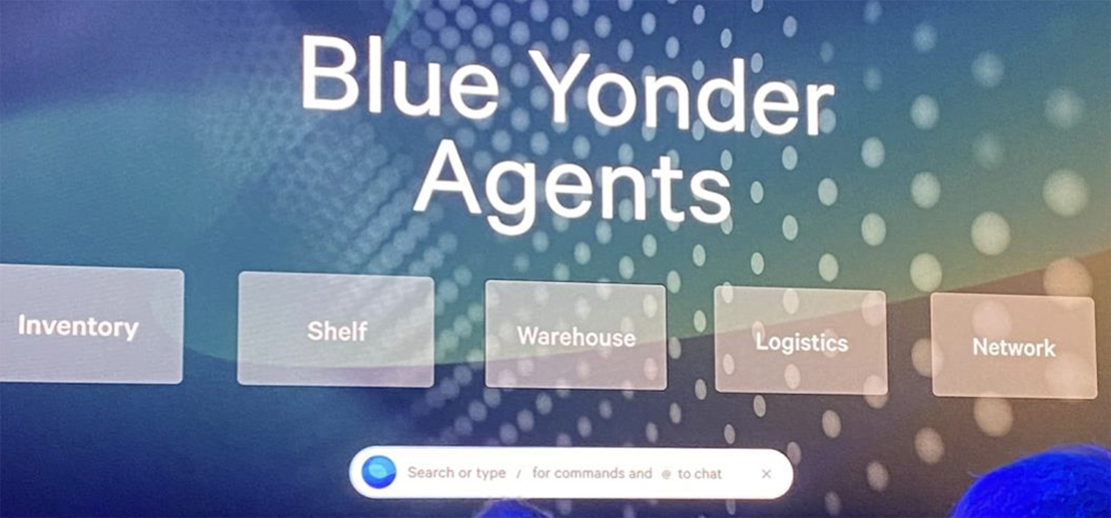 Blue YonderのコグニティブソリューションにおけるAIエージェント。それぞれ「Inventory」「Shelf」「Warehouse」「Logistics」「Network」を遂行