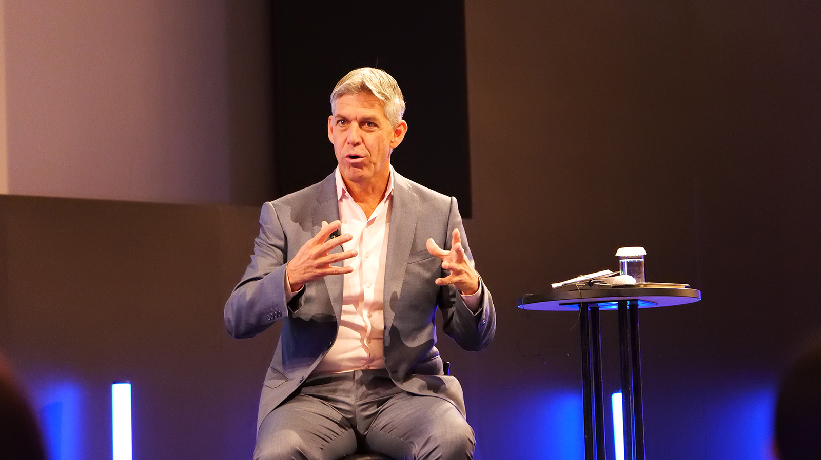 Duncan Angove, CEO of Blue Yonder, speaking on stage at the Nikkei Forum Global Management Dialogue.