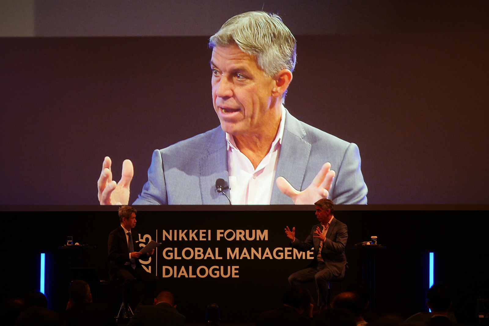 Duncan Angove, CEO of Blue Yonder, speaking on stage at the Nikkei Forum Global Management Dialogue.