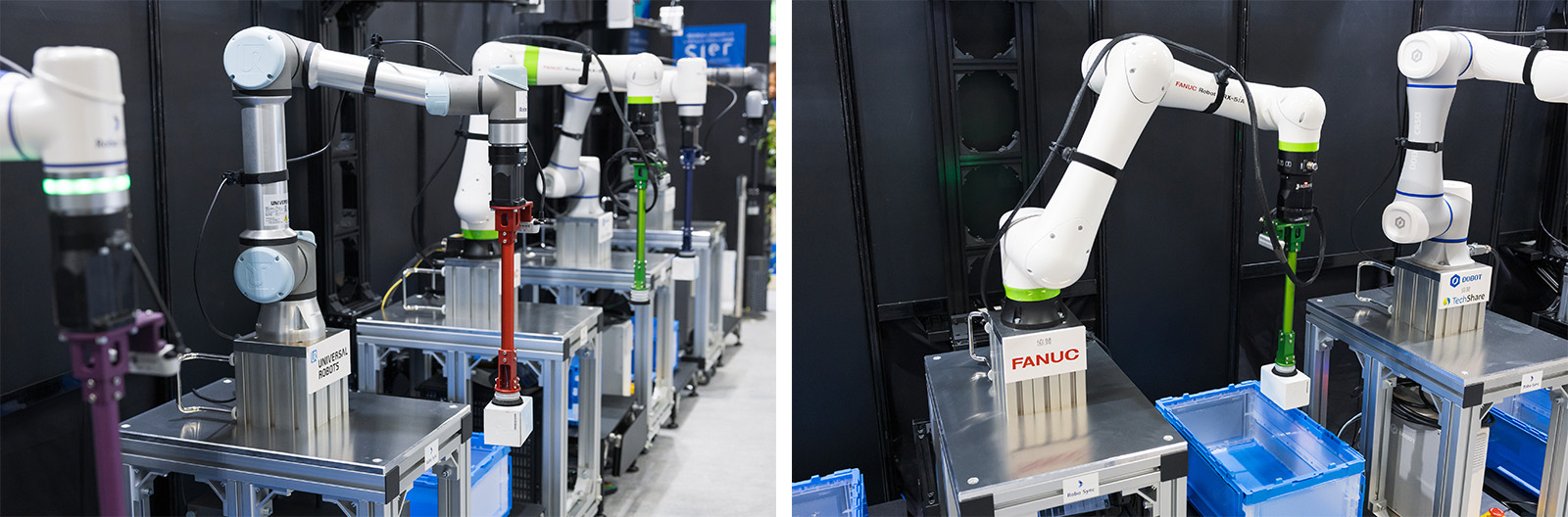 Cross-vendor robots and equipment controlled by Robo Sync during a live demonstration at the 26th International Robot Exhibition
