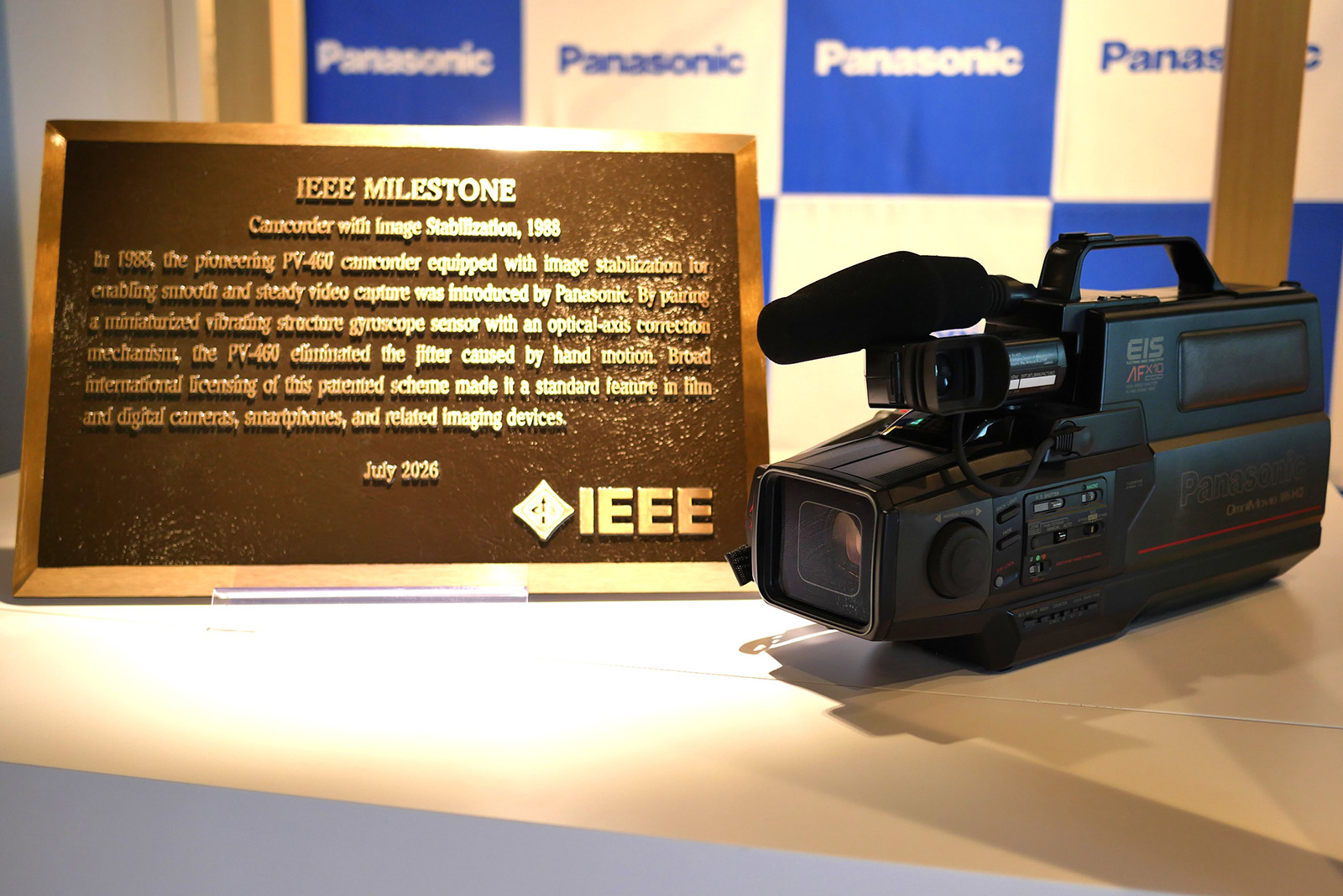 IEEE Milestone plaque and Panasonic PV-460 on display