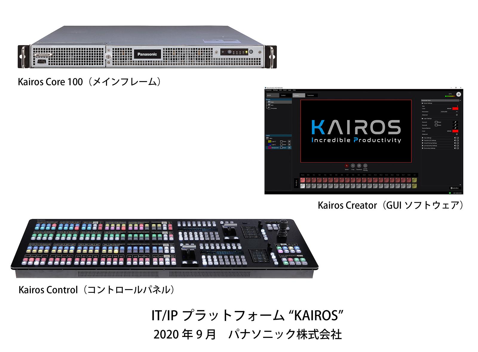 次世代ライブ映像制作システム「IT/IPプラットフォーム“KAIROS（ケイロス）”」Kairos Core 100（メインフレーム）、Kairos Creator（GUIソフトウェア）、Kairos Control（コントロールパネル）